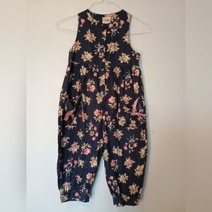 Laura Ashley Mother And Child Vintage Navy Floral Button Up Jumpsuit SZ 7-8